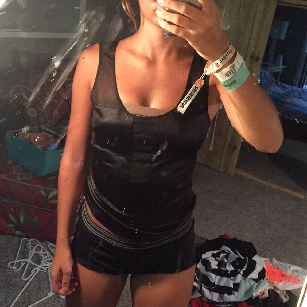 Black Urban outfitters mesh and shiny tank top